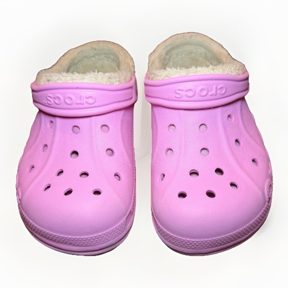 Crocs Classic Faux Fur Lined Pink Clogs Dual Comfort Girls Size J2/J4 - Picture 7 of 8